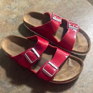 Birkenstock bright shiny RED Sandals with Silver Buckles SIZE 42 women’s 11 270